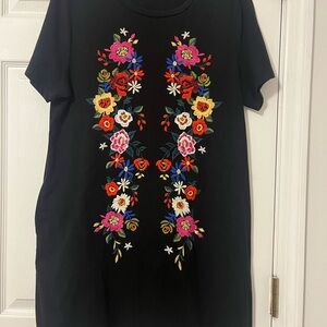 Umgee Black Dress with Colorful Floral Embroidery